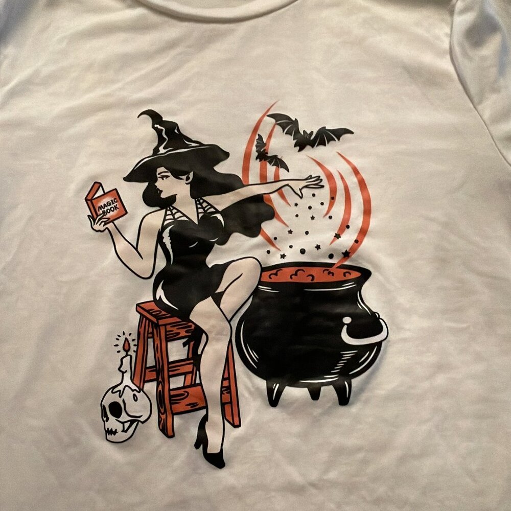 Vintage inspired pinup tee - Skull witch cauldron